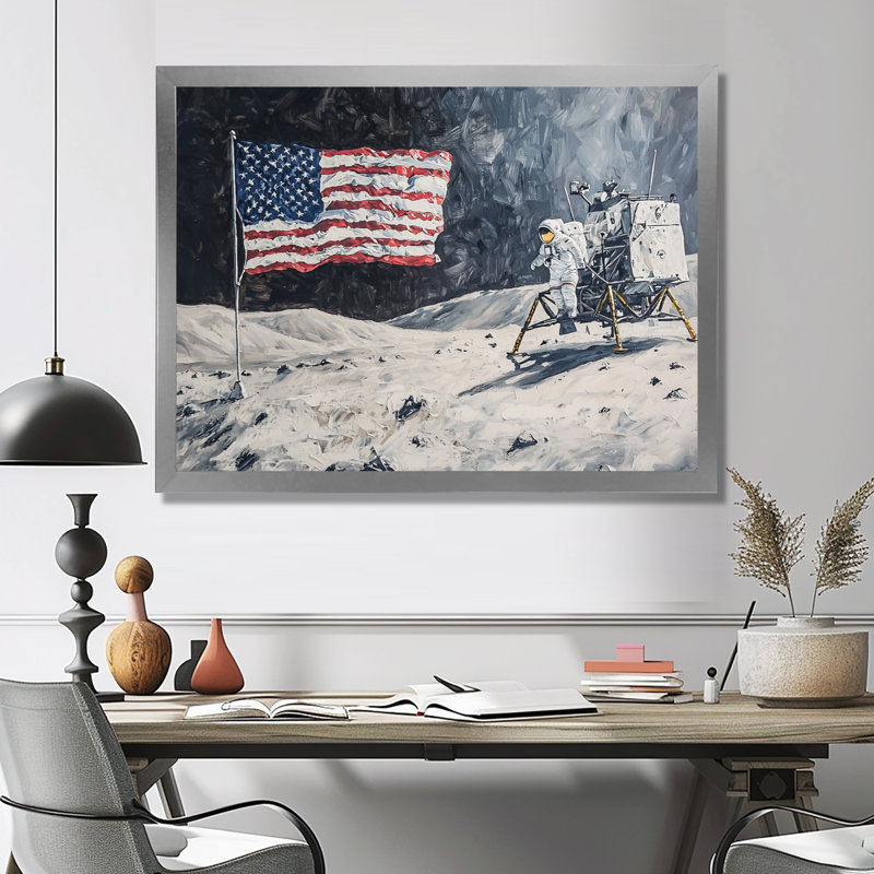 Laerte abstraite Apollo 13 Mission Moon Conquest II - lune, art mural, H 12 po x l 20 po, Argent