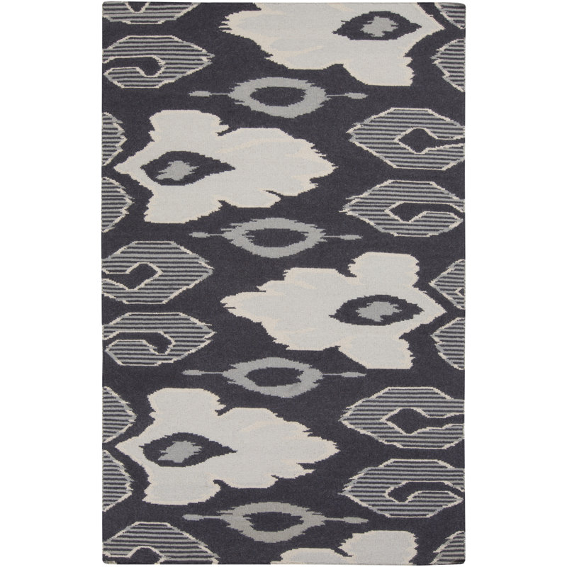 Tapis gris / ivoire en laine tissé à la main Alameda Ikat, Rectangle 3 pi 3 po x 5 pi 3 po