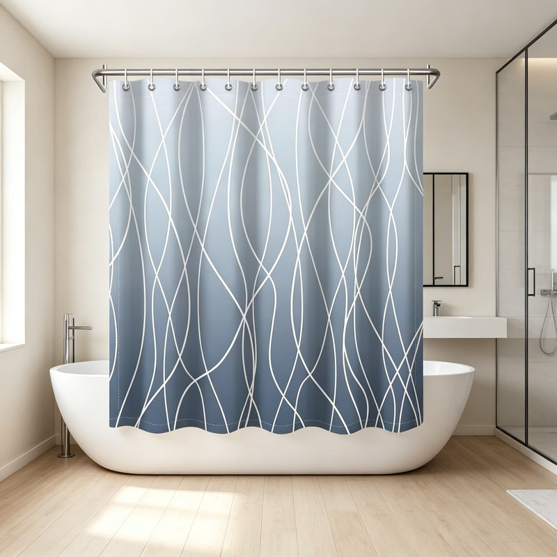 Rideau de douche à rayures ombrées pour salle de bain, en polyester imperméable avec ourlet lesté, design élégant à dégradé, lavable à la machine, œillets antirouille