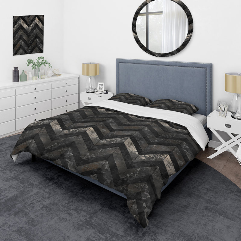 Ensemble de housse de couette transitionnelle Grey Black Chevron Magic II, Housse de couette très grand et 2 très grandes t