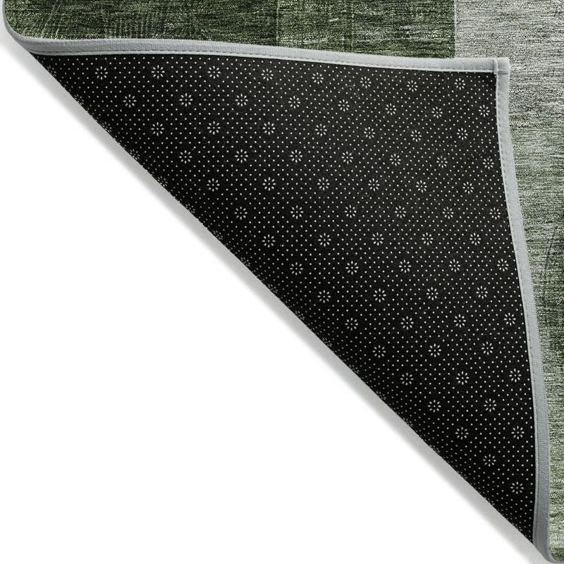 Machine Washable Green and Gray Geometric Fern Rug