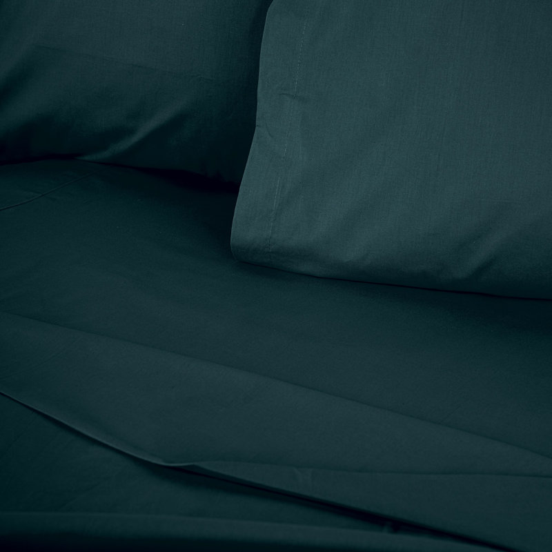 High-Quality Petrol Green Ranforce Single Fitted Sheet, 35.4 x 74.8 x 11.8 inches | 100% Cotton, 145 Thread Count | Machine Washable at 86°F | Soft and Breathable for Comfort, Perfect for Any Bedroom