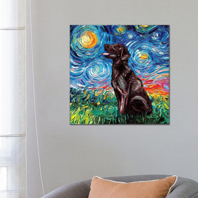Chocolate Labrador Night by Aja Trier - Wrapped Canvas Painting