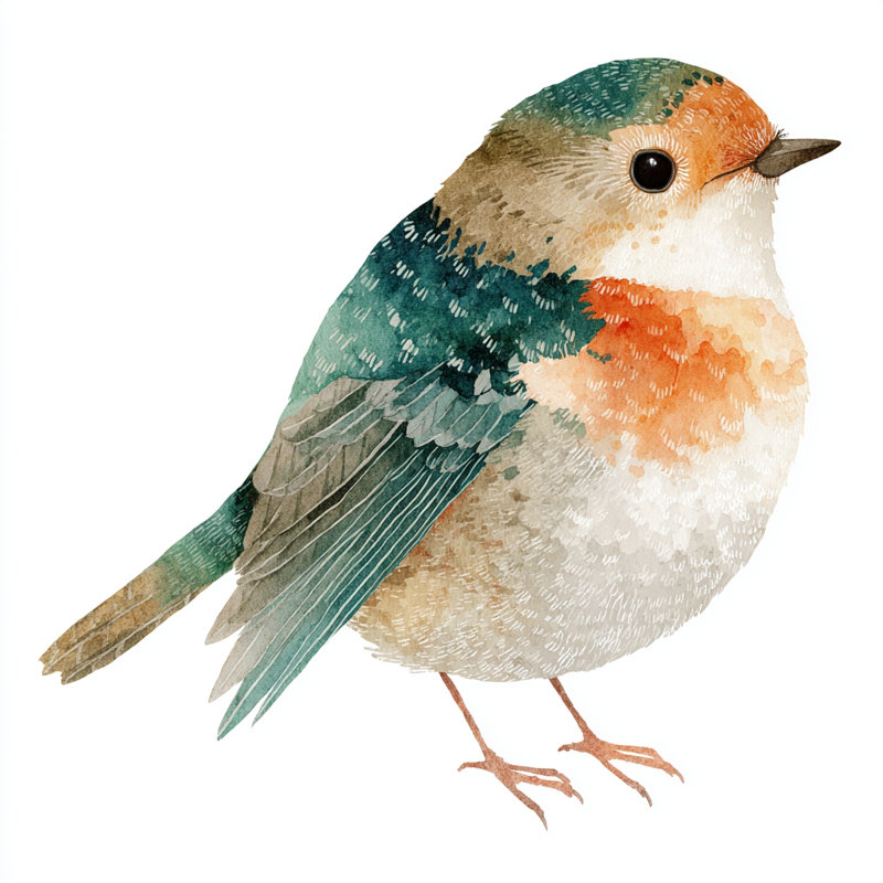 Chirpy Companion, ronde, aquarelle, oiseau, H 30 po x l 30 po