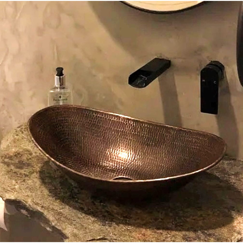 Hand-Hammered Oval Copper Vessel Sink in Brushed Sedona