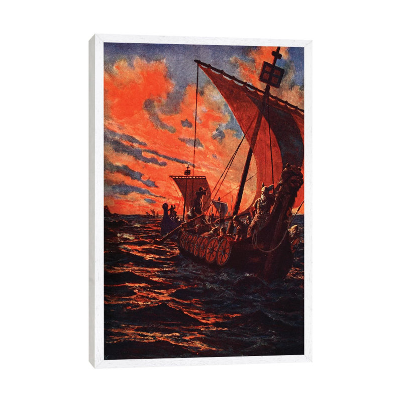 The Return Of The Vikings by John Harris Valda - Painting on Canvas, White Framed, 66.04cm H x 45.72cm W x 3.81cm D
