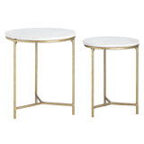 2 Piece Marble And Metal Nesting Table Set