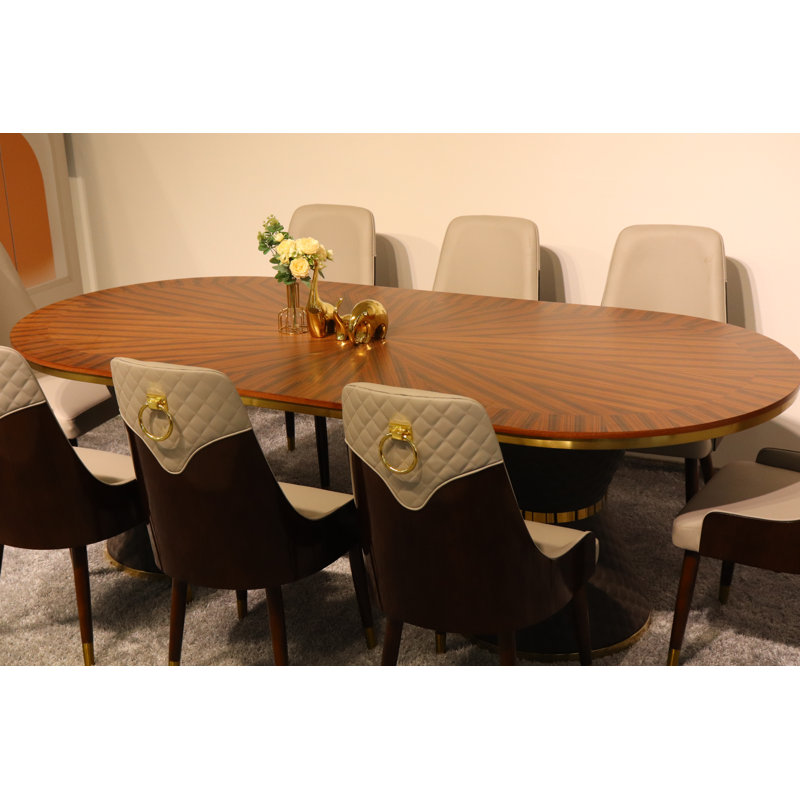9 Pieces Vogue Lux Rectangular Dining Set, Gray