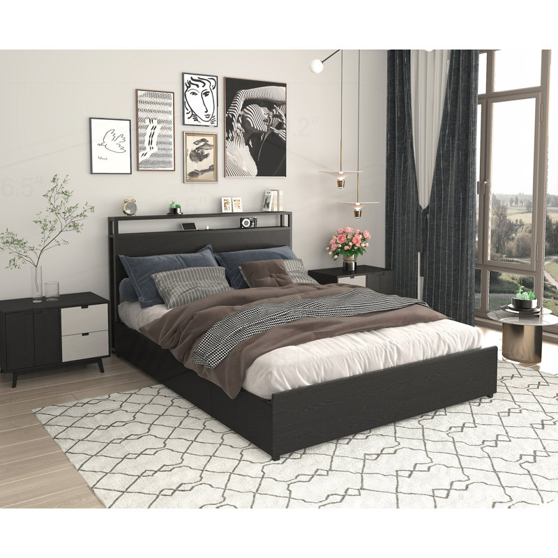 Luxueuse base de lit avec tête de rangement, station de charge et lumières DEL intelligentes pour une chambre à coucher élégante et fonctionnelle