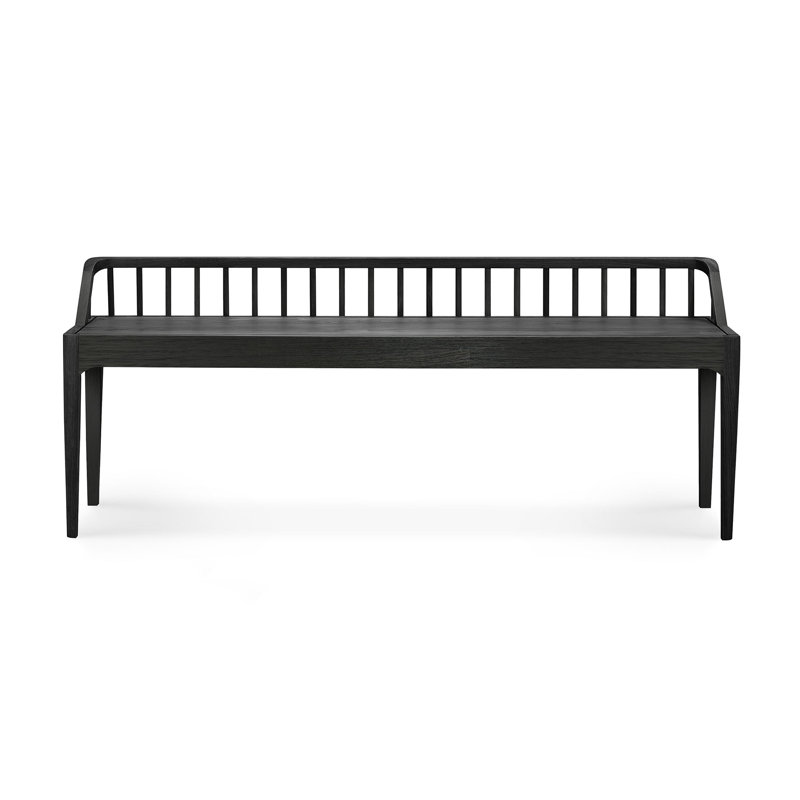 Spindle Solid Wood Bench, Oak Black