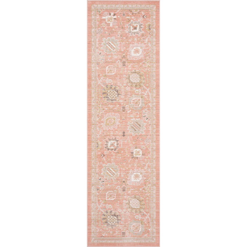 Tapis de couloir oriental saumon en polyester 2 pi 3 po x 7 pi 7 po Alyssa, Tapis de couloir 2 pi 3 po x 7 pi 7 po