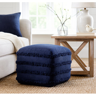 Assal Everyday Solid Handmade Cotton Square Upholstered Ottoman Pouf