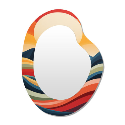 Minimalist multicolor sunrise landscape - Meadow Asymmetrical Unique Wall Mirror, Traditional Unique Shape Mirror, Printed Metal Art