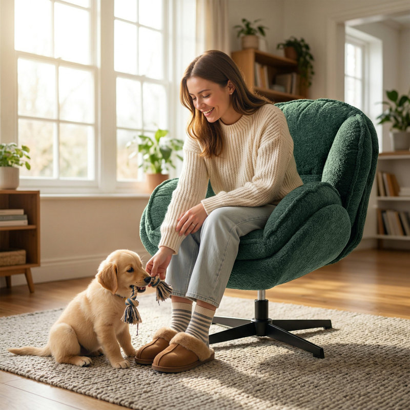 Upholstered Swivel Accent Chair, Green