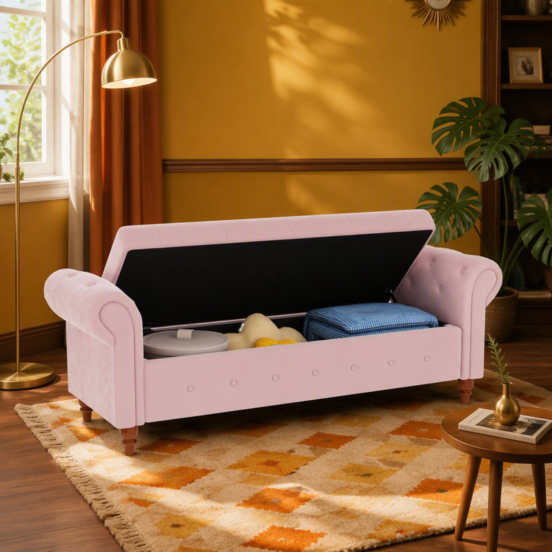 Bed Bench Pink Velvet