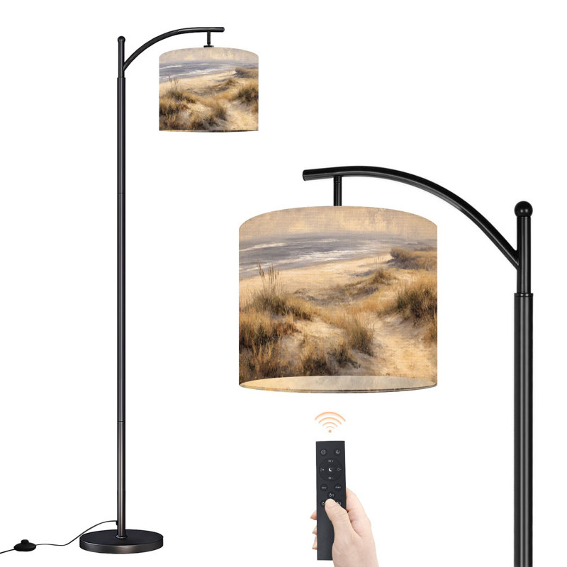 Lampe sur pied à arc avec abat-jour réglable scène sereine côtière Éclairage chaleureux Lampe sur pied en grès pastel discret 3 températures de couleur Lampe à poteau haut à intensité variable avec interrupteur au pied pour la chambre à coucher