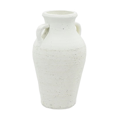 Rustic White Terracotta Tall Vase with Handles