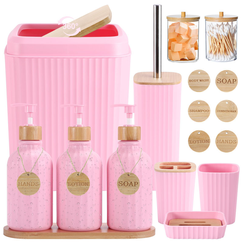 Ensemble de salle de bain 17 pièces Accessoires de salle de bain avec poubelle 3 pièces Distributeur de savon, ensemble d'accessoires de salle de bain Ensemble de salle de bain vert pour décor de salle de bain