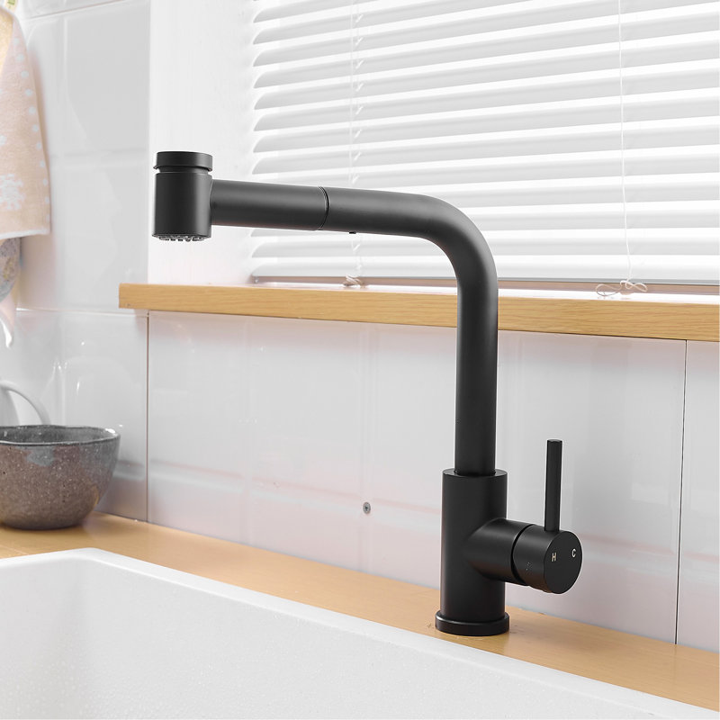 Robinet de cuisine noir mat avec robinet rétractable - Aspect polyvalent pour lavabo de salle de bain avec robinet escamotable à poignée simple