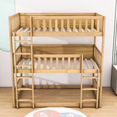 Kawtar Versatile Twin Over Twin Over Twin Detachable Triple Bunk Bed With Guardrails, Ladders
