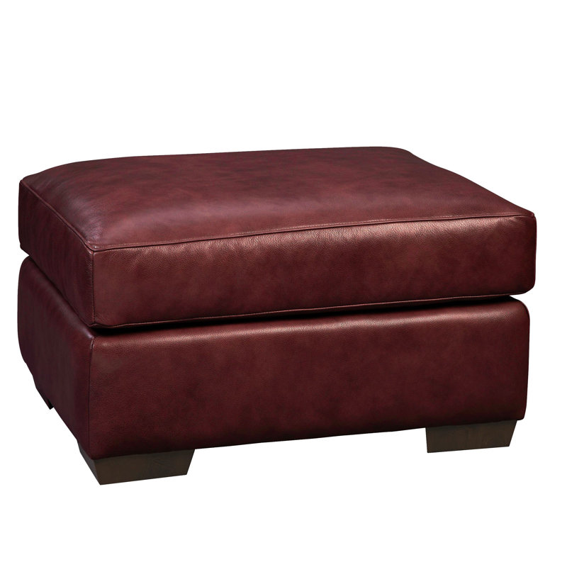 Mikyah Upholstered Ottoman, Burgundy Genuine Leather