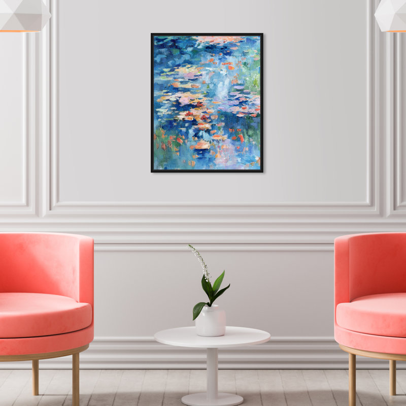 " Inspired By Monet Impressionist Waterlillies ", Black Floater Framed, 20" H x 16" W x 1.75" D
