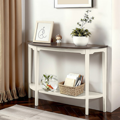 42‘’ Mistretta Half-Moon Modern Solid Brown Console Table 4-Legs Cream Shelves For Living Room&Bedroom