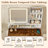 LED Lighted Makeup Vanity With 360° Rotatable Mirror, 2 Drawers, Power Outlets, And 3-Tier Shelves, Amber Glass Top, Metal Legs, White