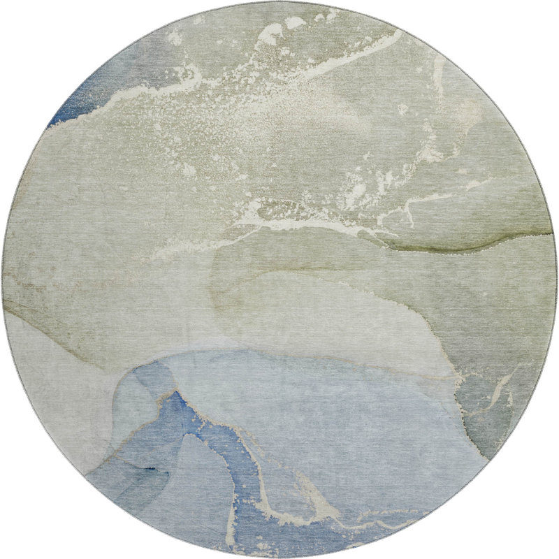 Premium Machine Washable Cerrito AMF517 Blue Rug, Round 8'