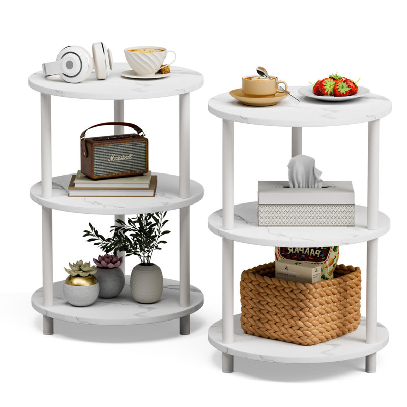Table de bout ronde, 3 tablettes de rangement à 3 niveaux (ensemble de 2)