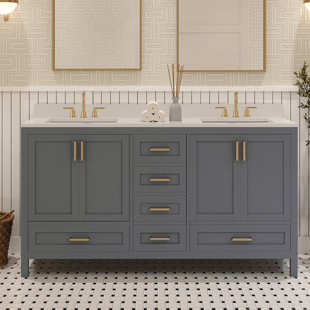 Rooh 60'' Double Bathroom Vanity with White Quartz Top
