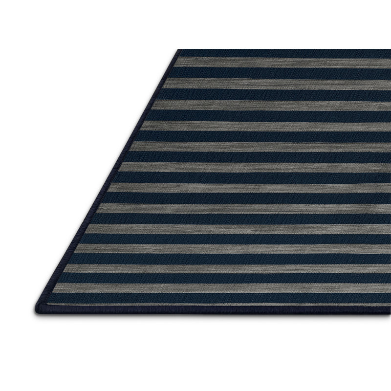 Tapis gris à rayures horizontales lavable à la machine, Rond 6 pi