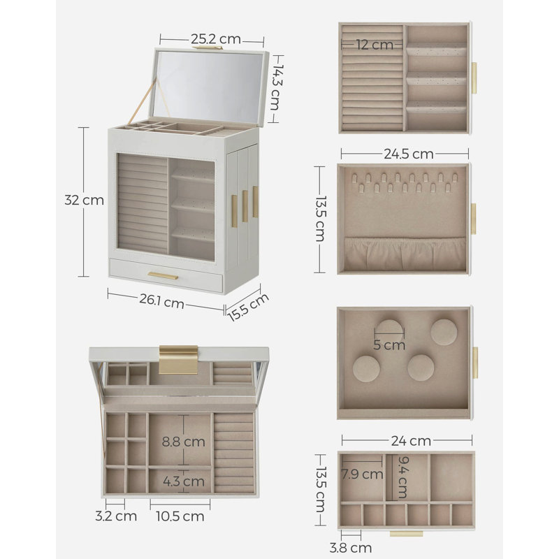 Wood Jewellery Box +, White/Golden