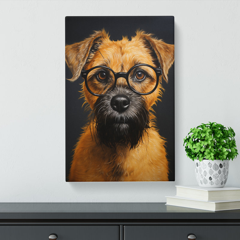 Border Terrier with Glasses Painting - Wrapped Canvas, 60cm H x 40cm W x 3cm D