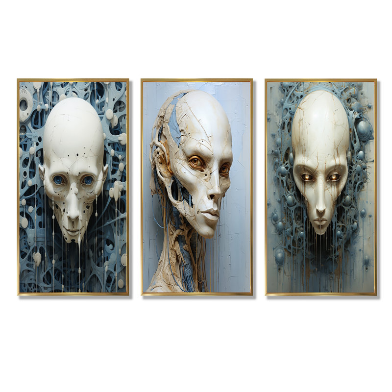 Minimalism Aliens Skull, Gold Floater Framed, 40'' H x 60'' W