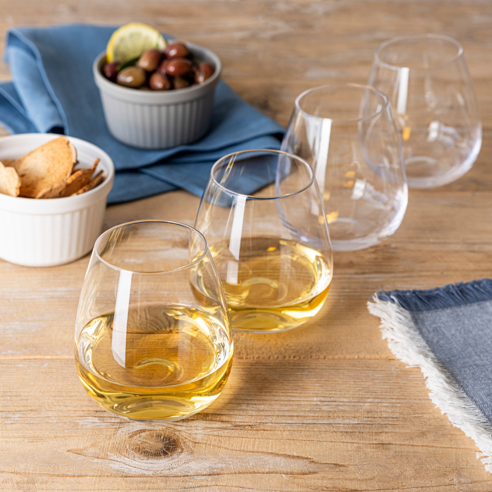 over&back Clear Traditional Mouth-Blown Glassware - Set of 4 Classic Stemless, 16 oz.