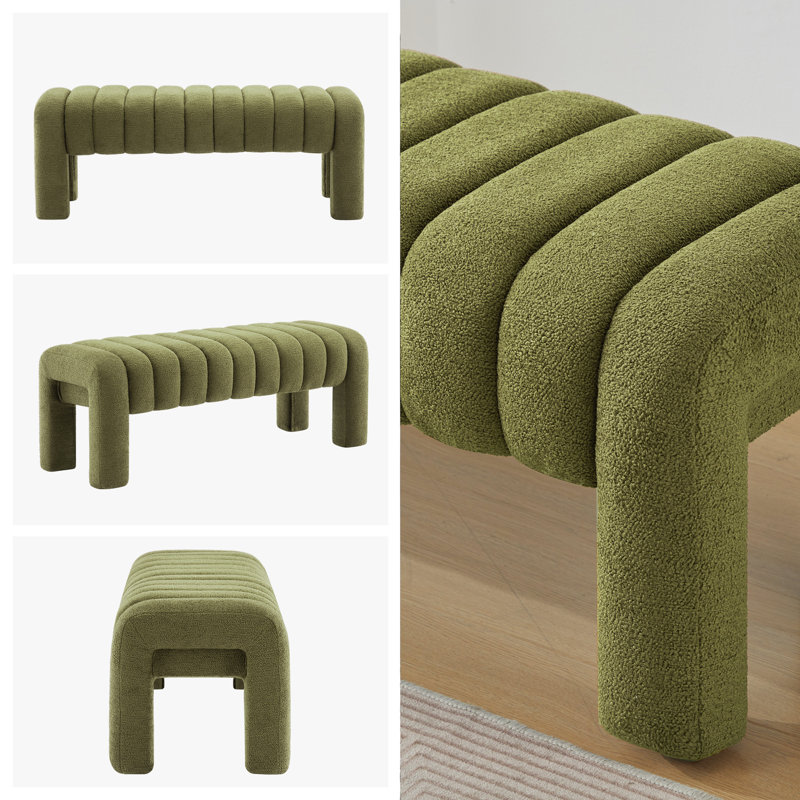 Banc rembourré sans dossier Oyan, Boucle verte, H 17 po x l 63 po x P 17,3 po