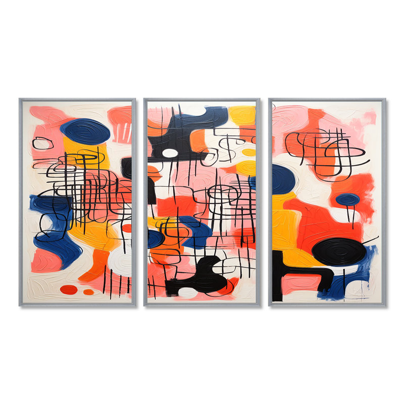 «Colorful Crayon Art Minimal Retro Red», ensemble de reproduction d'art abstrait, H 40 po x l 60 po x P 1 po