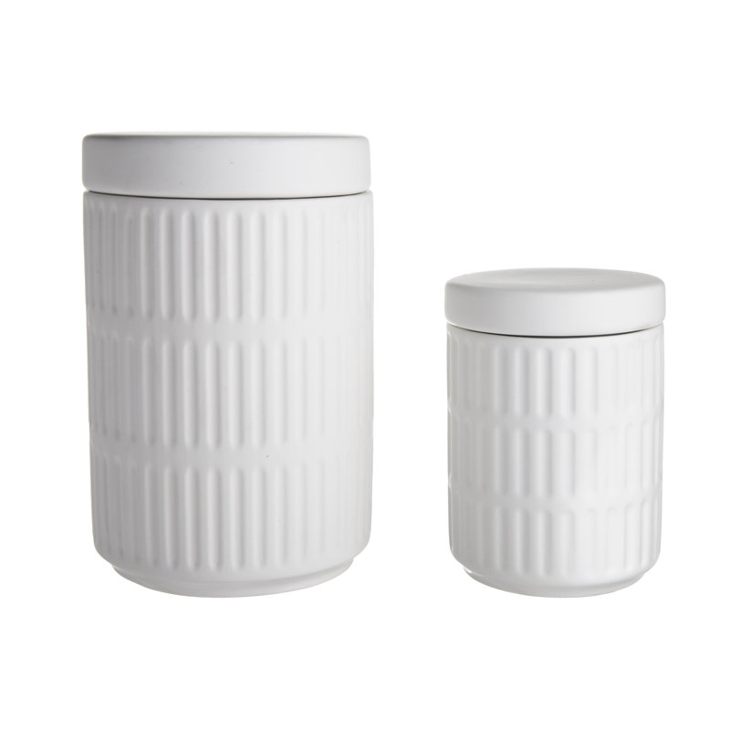 Volga Ceramic / Porcelain Canister - Set of 2, White