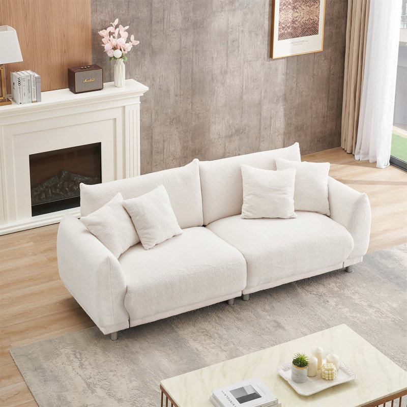 Ambus Upholstered 86.6'' Sofa, Beige Fabric