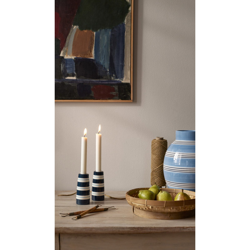 6.3" Earthenware Tabletop Candlestick, 4.7" H x 2.2" W x 2.2" D, Dark Blue