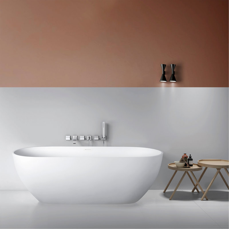 Baignoire de trempage autoportante à surface solide de 68,9 pouces pour salle de bain