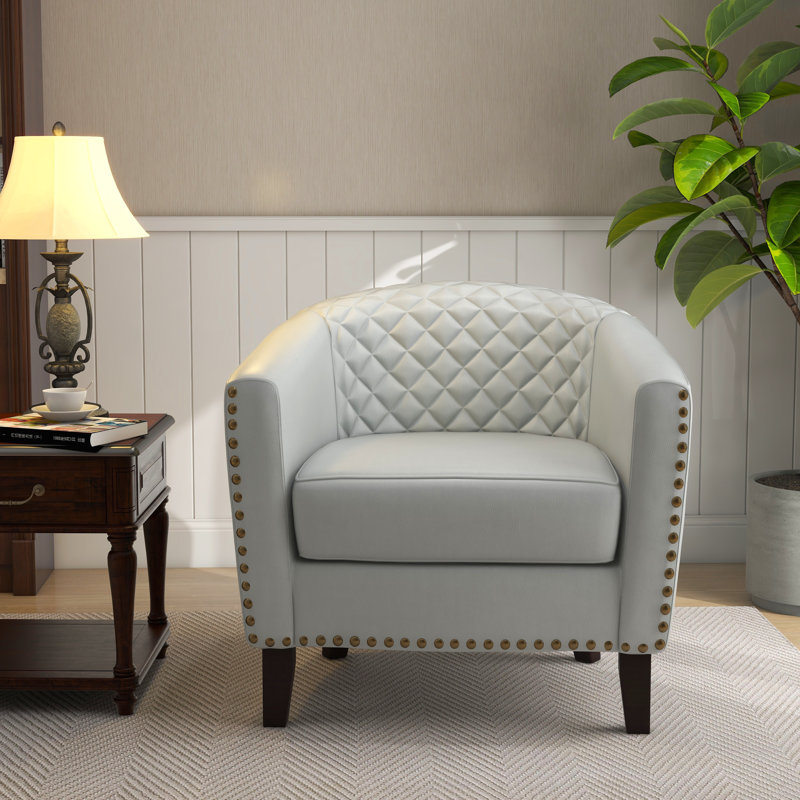 Fauteuil demi-tonneau l 30 po, Simili cuir blanc