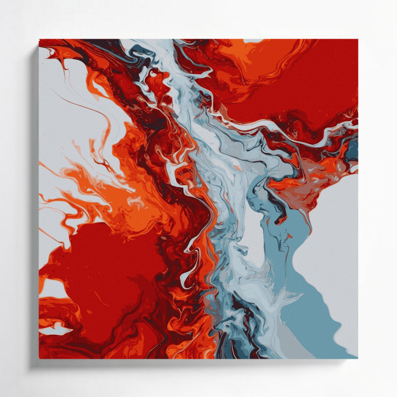 Abstrait art fluide sur toile rouge 5, H 16 po x l 16 po