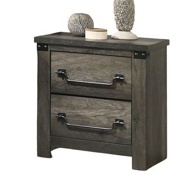Farmhouse Rustic Bedside Table Bedroom 1Pc Nightstand English Front Brass Drop Handles