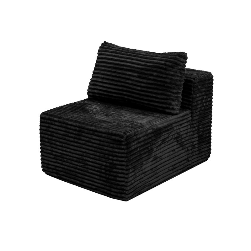 Canapé modulaire noir en mousse modulaire à siège simple - aucun assemblage requis, Velours côtelé noir