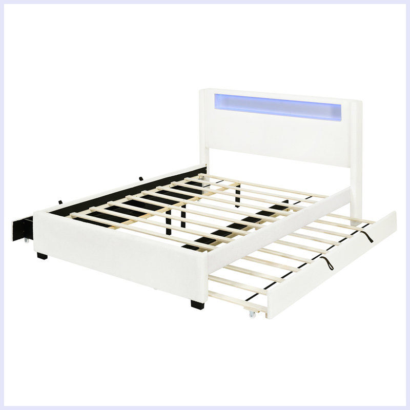 Lit plateforme tapissier Jomana, Blanc, Grand