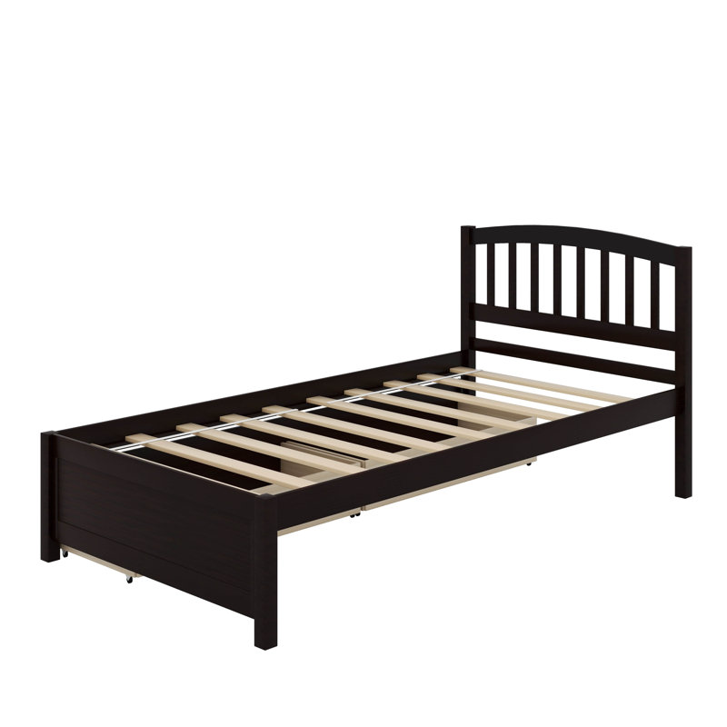 Lit plateforme simple avec 2 tiroirs et tête de lit, Espresso