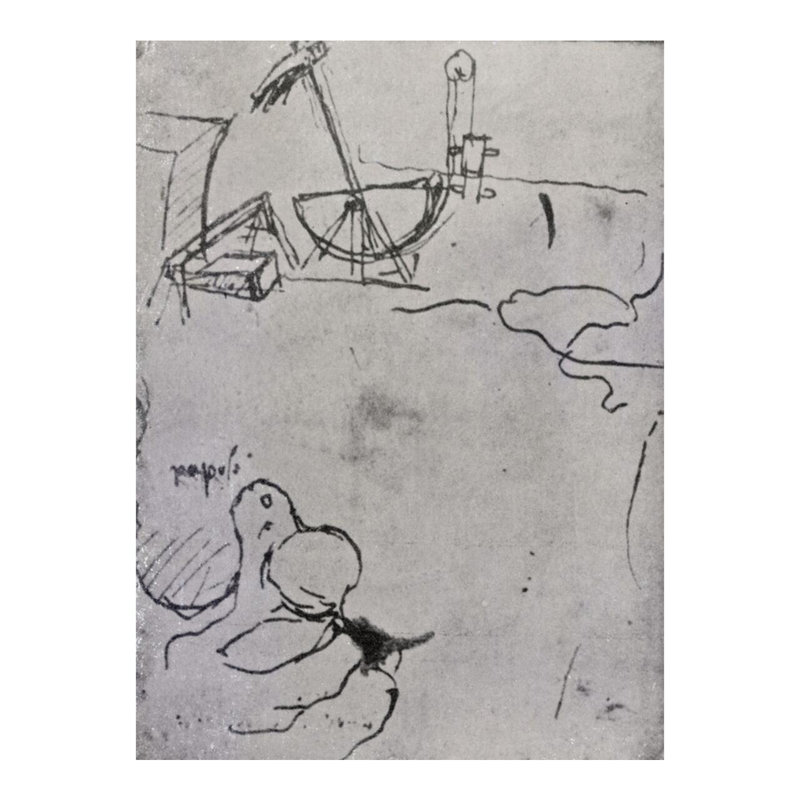 Conception pour une tête de pelle fol. «76v from the Codex Atlanticus» par Leonardo Da Vinci - Estampe numérique