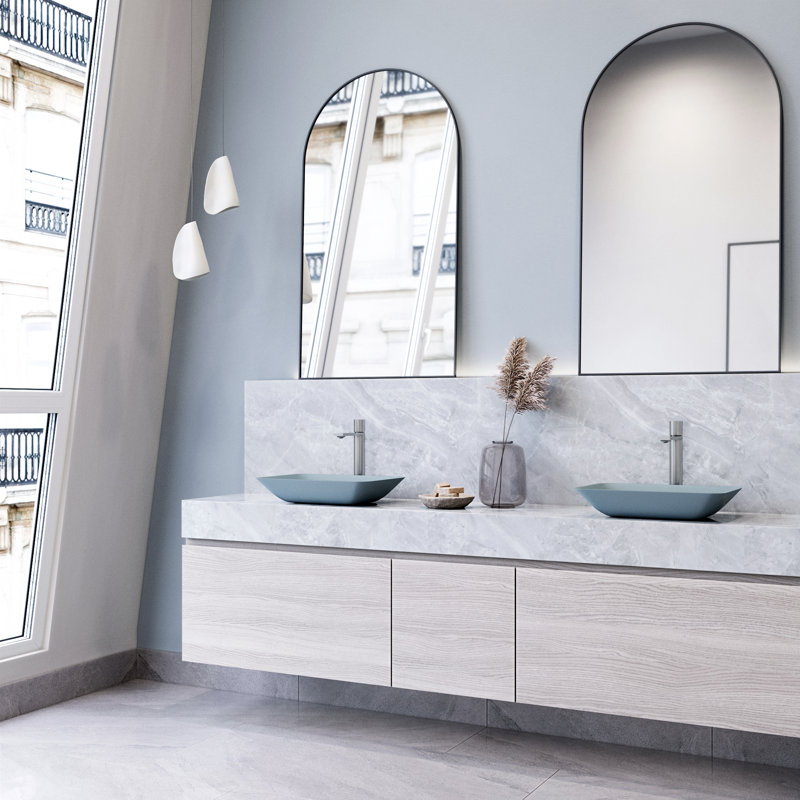 Lavabo de salle de bain rectangulaire Sottile, Bleu mat
